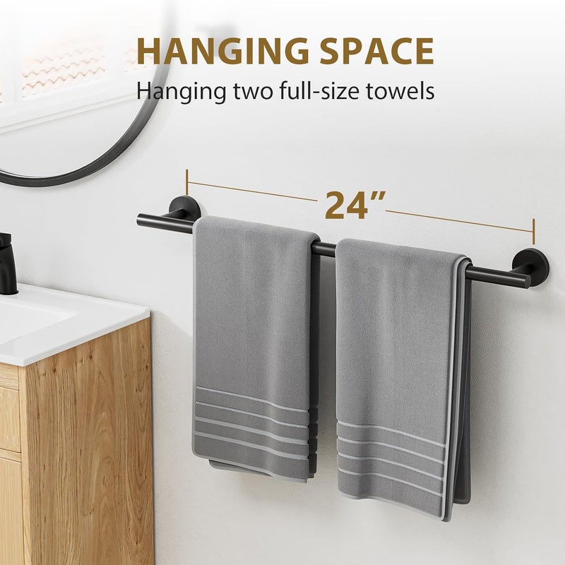 Luxbaro Matte Black Towel Bar 24 Inch, Thicken Towel Rack for Bathroom Wall, SUS304 Stainless Steel Towel Rod, Modern Home Decor (Total Length 26-Inch) - Image 5